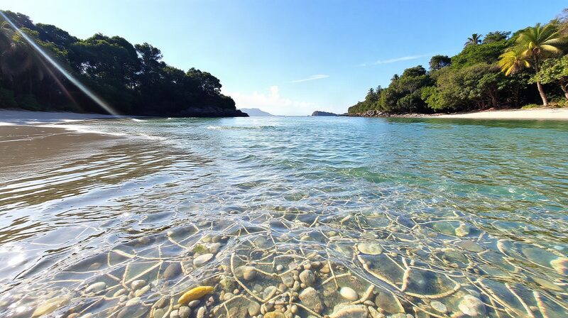 Un lagon peu profond aux fonds clairs, en bordure de plage